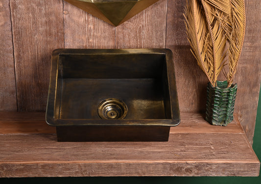 Antique Undermount Hammered Brass Sink -Patinated Brass Kitchen Sink (Drain Included)