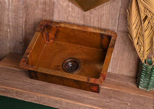 Unlacquered Solid Copper Kitchen Sink – Large Hand-Hammered Rectangular Basin (Drain Included)