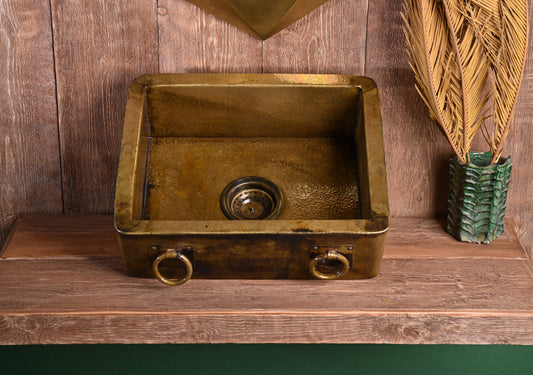 Hammered Copper Farmhouse Kitchen Sink-Handcrafted Dark Brown Apron Sink(Drain Included)