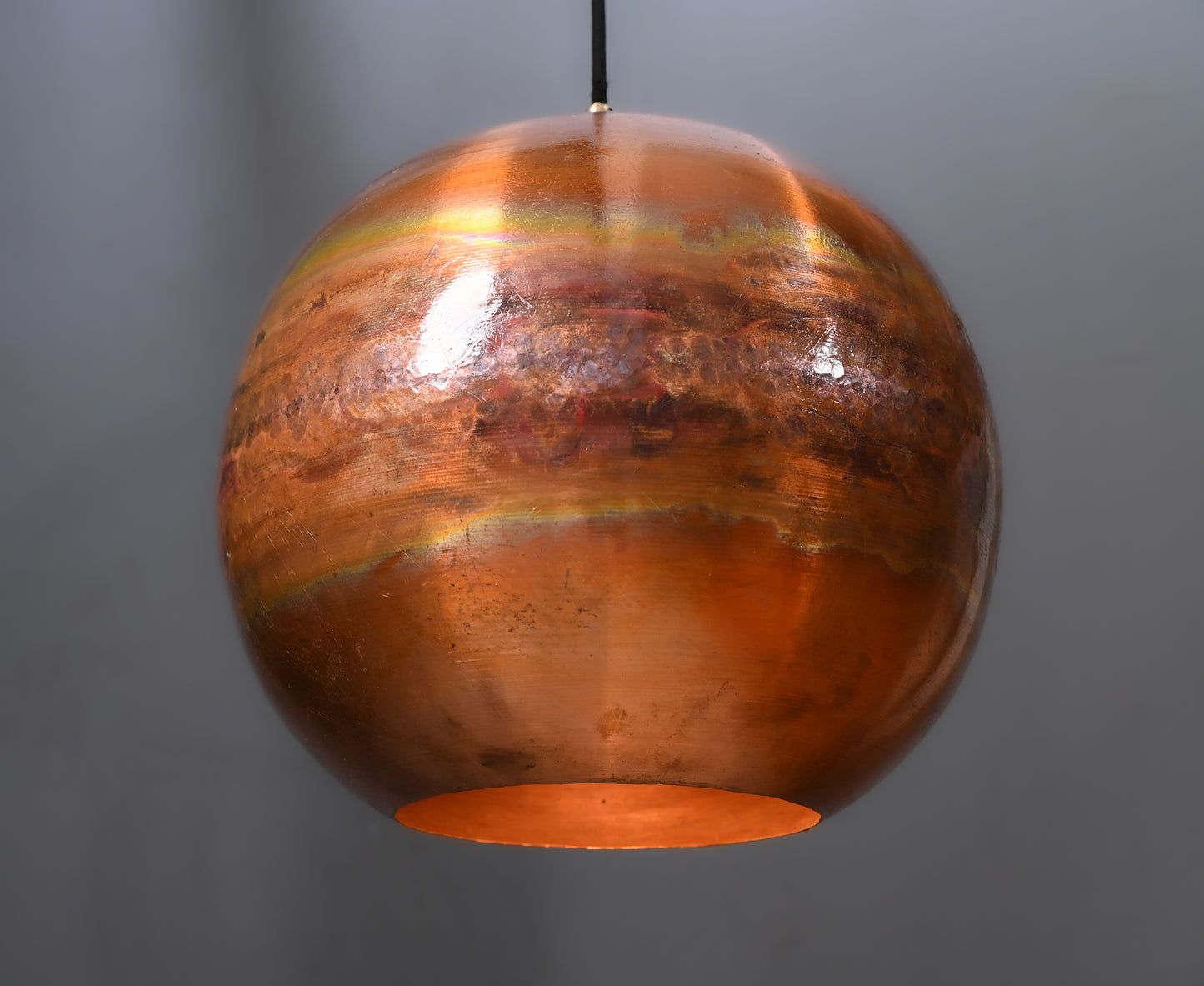 Polished Copper Ball Pendant Light – Shiny Round Hanging Lamp – Modern Copper Ceiling Light