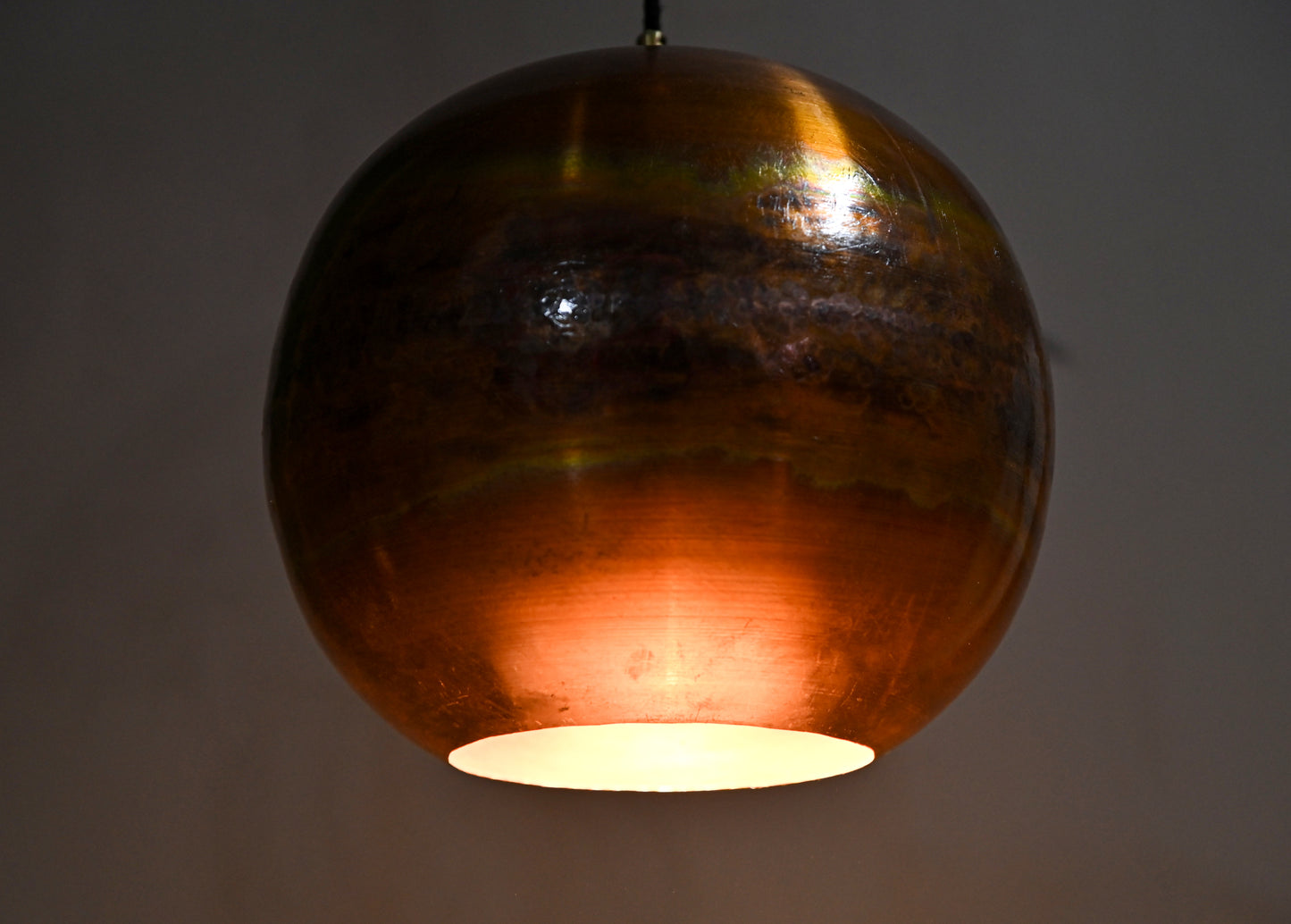 Polished Copper Ball Pendant Light – Shiny Round Hanging Lamp – Modern Copper Ceiling Light