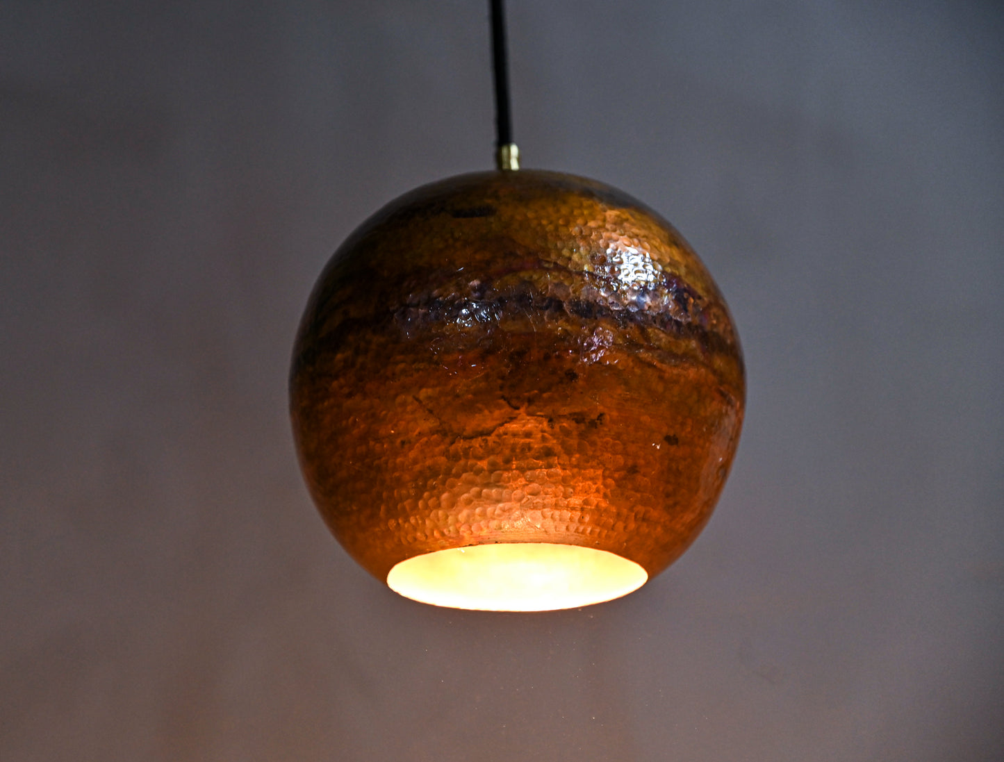 Hand-Hammered Copper Dome Pendant Light – Rustic Farmhouse Ceiling Lamp – Solid Copper Kitchen Island Fixture