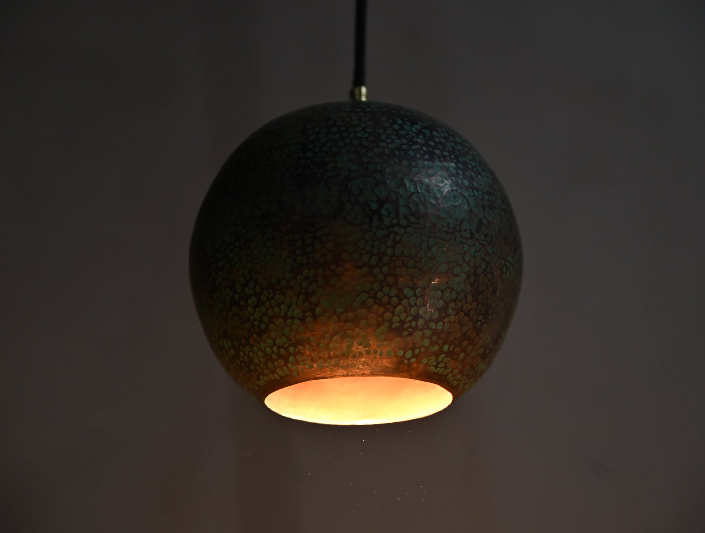 Verdigris Green Copper Ball Pendant Light – Patinated Oxidized Globe Lamp – Rustic Kitchen Island Lighting