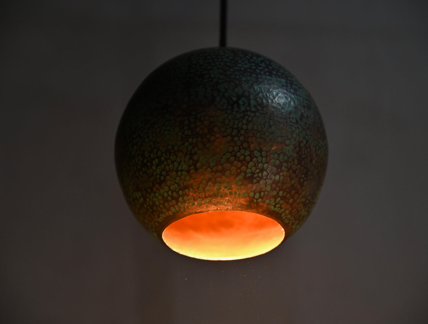 Verdigris Green Copper Ball Pendant Light – Patinated Oxidized Globe Lamp – Rustic Kitchen Island Lighting