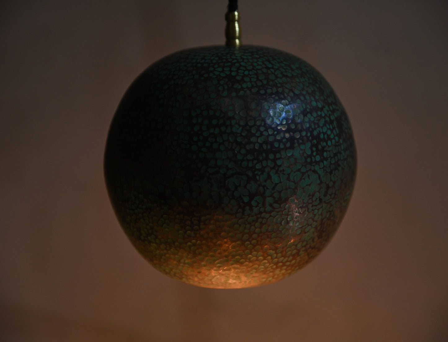 Verdigris Green Copper Ball Pendant Light – Patinated Oxidized Globe Lamp – Rustic Kitchen Island Lighting