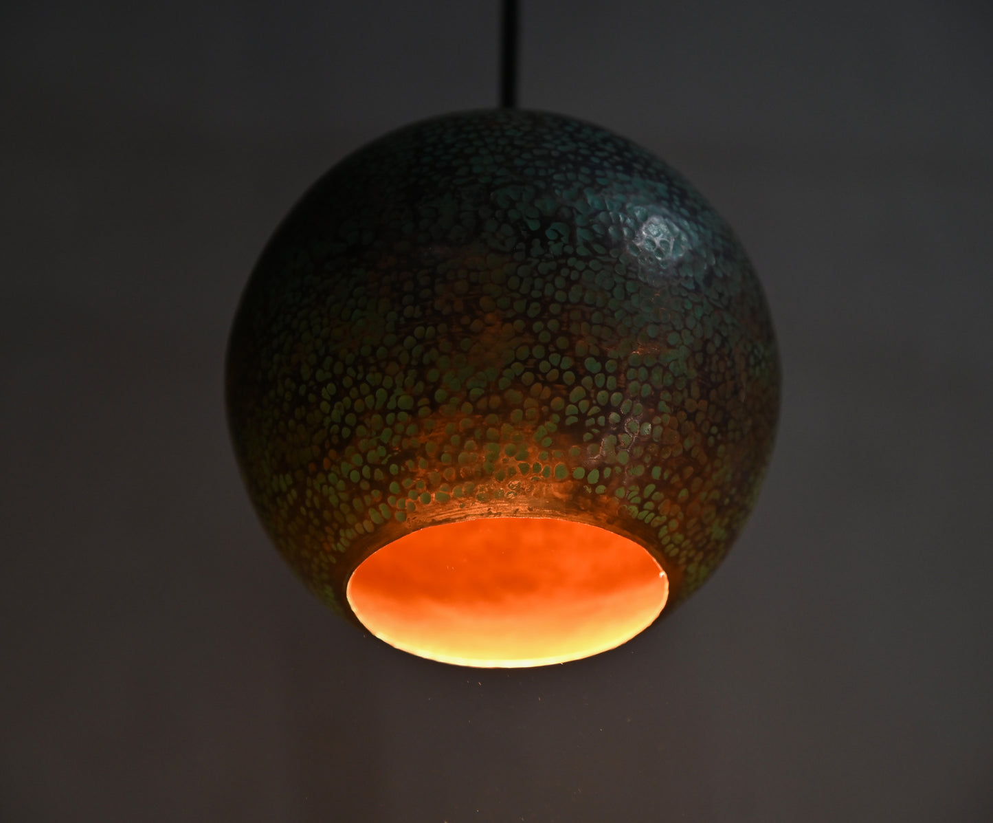 Verdigris Green Copper Ball Pendant Light – Patinated Oxidized Globe Lamp – Rustic Kitchen Island Lighting