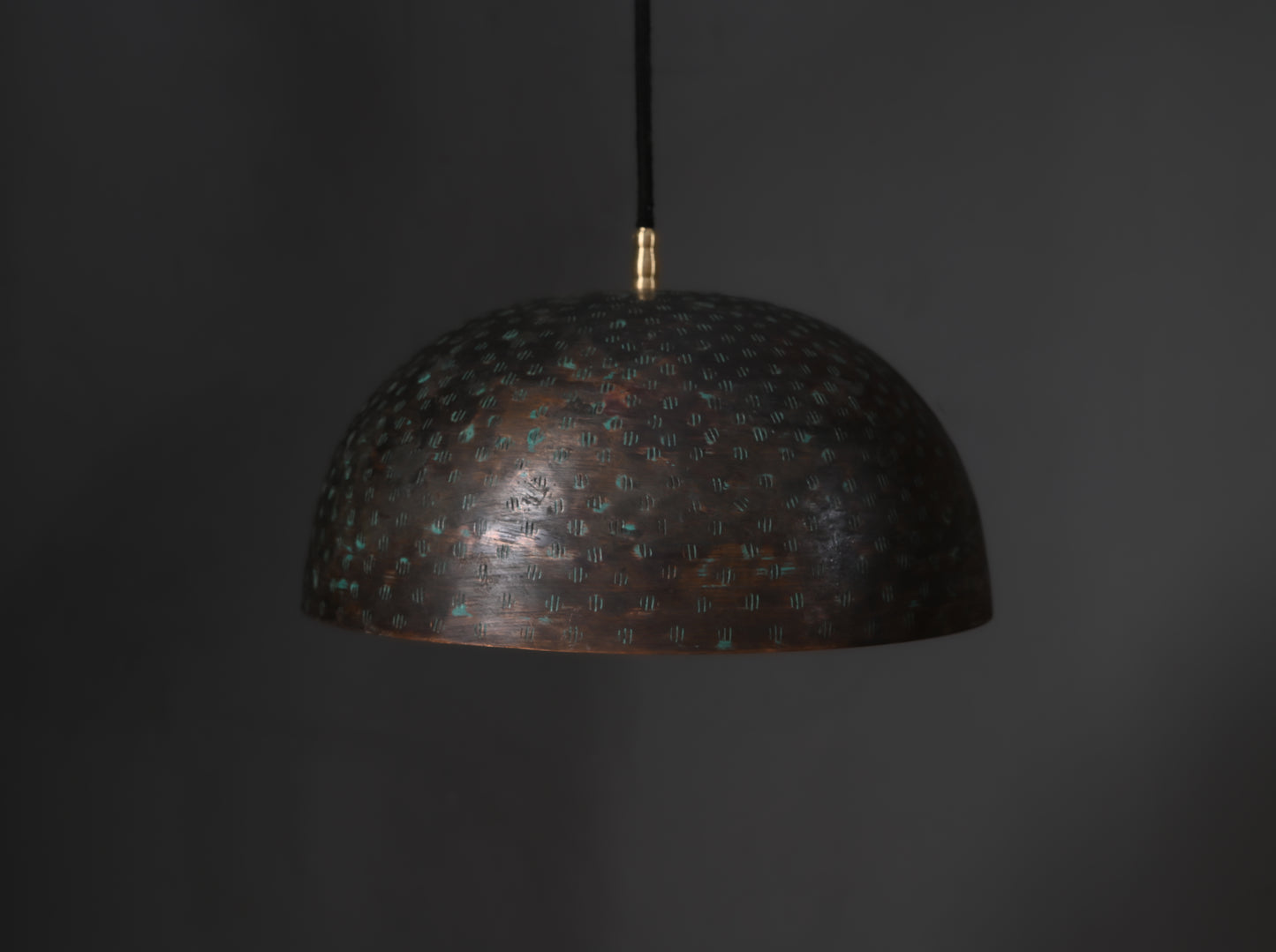 Black Copper Dome Pendant Light with Gold Interior – Perforated Hanging Lamp – Ambient Artisan Ceiling Light