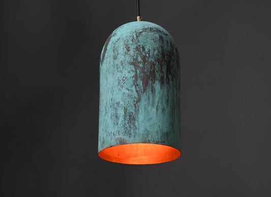 Oxidized Copper Hanging Lamp – Farmhouse Pendant Light with Green Patina Finish