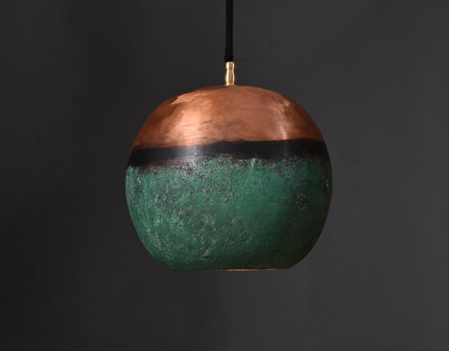 Copper Top & Verdigris Bottom Ball Pendant Light – Two-Tone Patinated Copper Globe – Unique Kitchen Island Lighting
