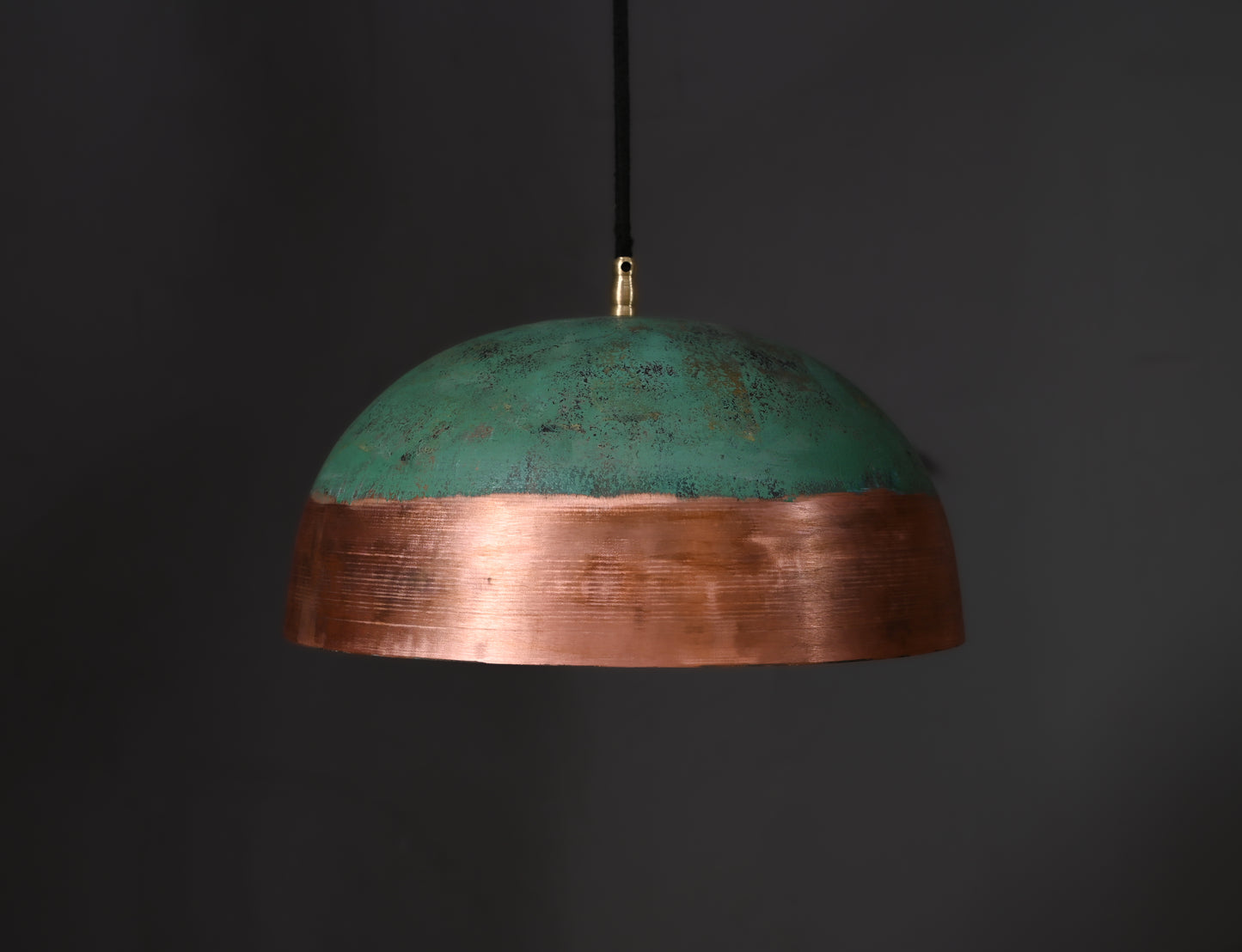 Verdigris & Copper Dome Pendant Light – Two-Tone Patinated Hanging Lamp – Artisan Copper Ceiling Light