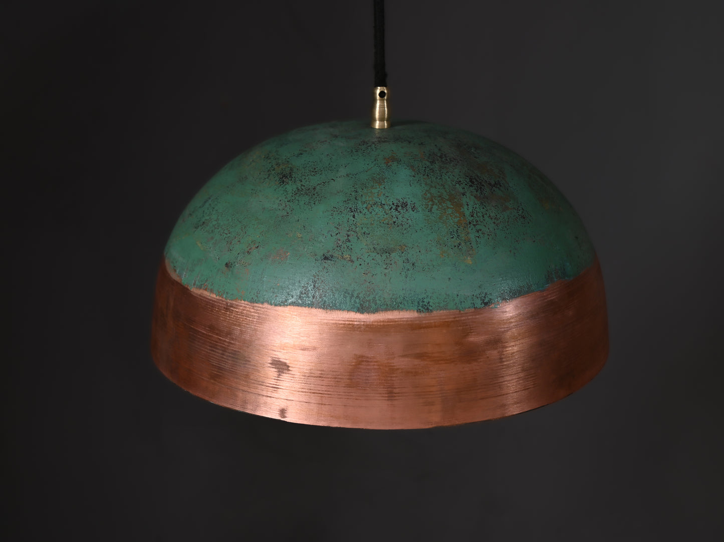 Verdigris & Copper Dome Pendant Light – Two-Tone Patinated Hanging Lamp – Artisan Copper Ceiling Light