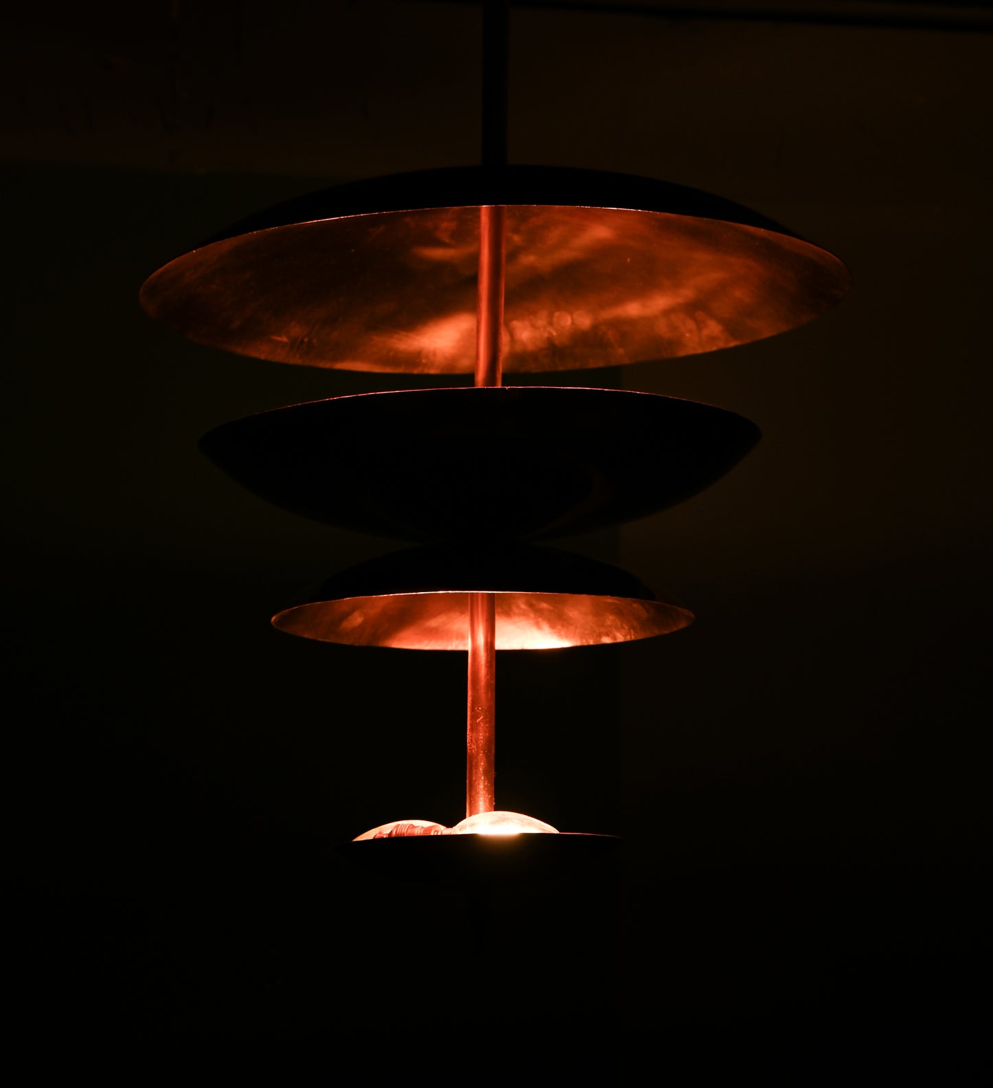 Raw COPPER Disc Chandelier – Modern Glare-Free Pendant Light – Large Mid-Century Ceiling Fixture