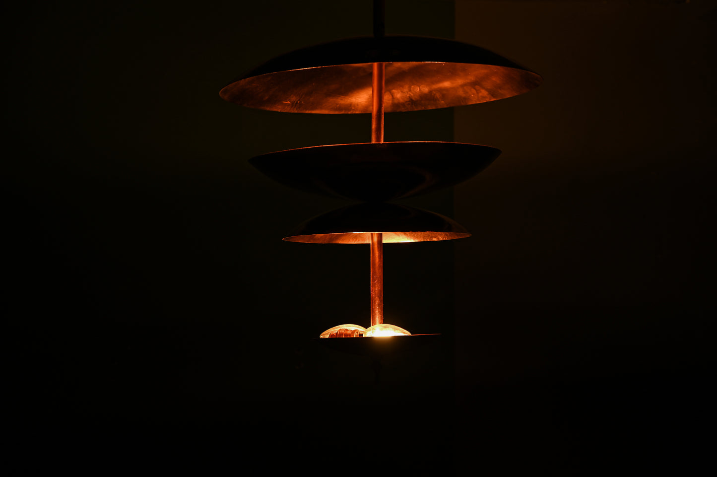Raw COPPER Disc Chandelier – Modern Glare-Free Pendant Light – Large Mid-Century Ceiling Fixture