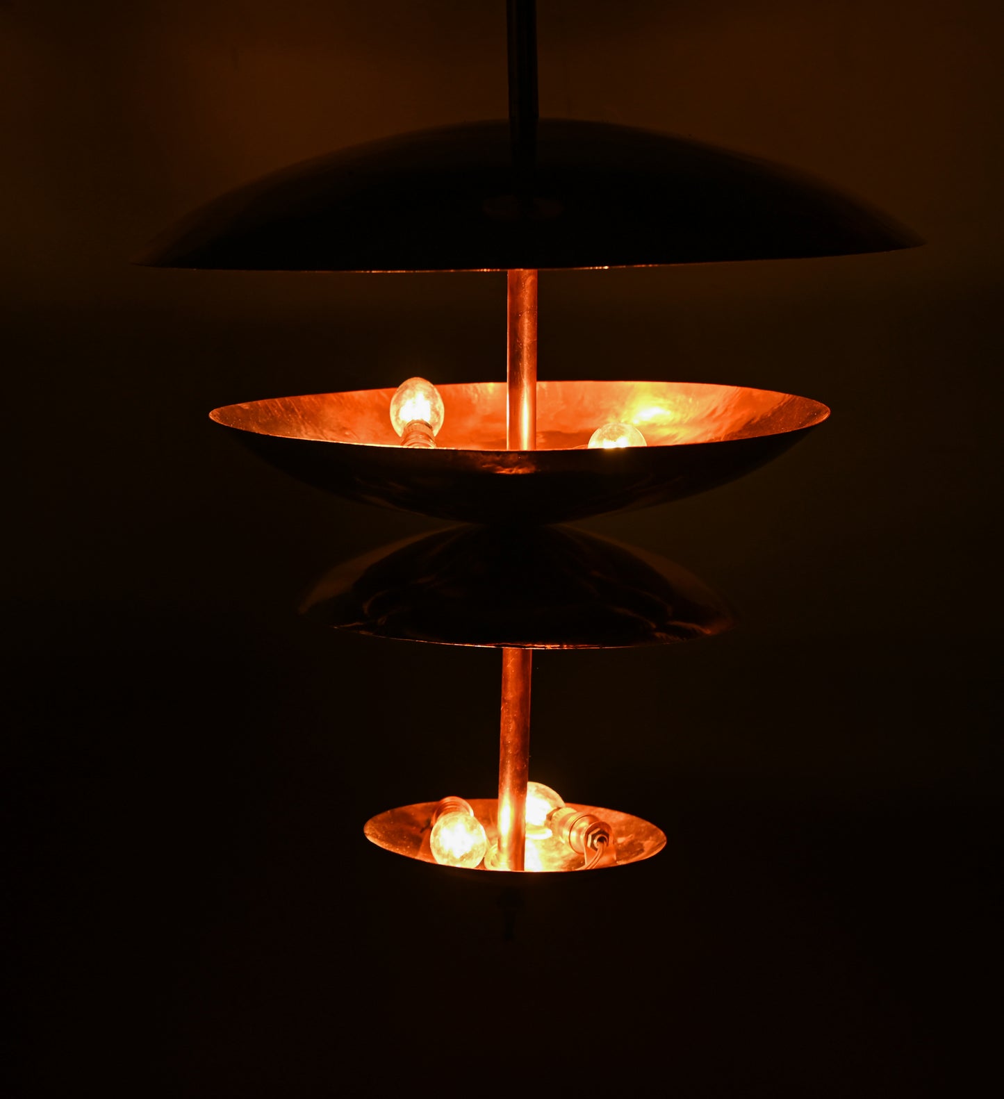 Raw COPPER Disc Chandelier – Modern Glare-Free Pendant Light – Large Mid-Century Ceiling Fixture