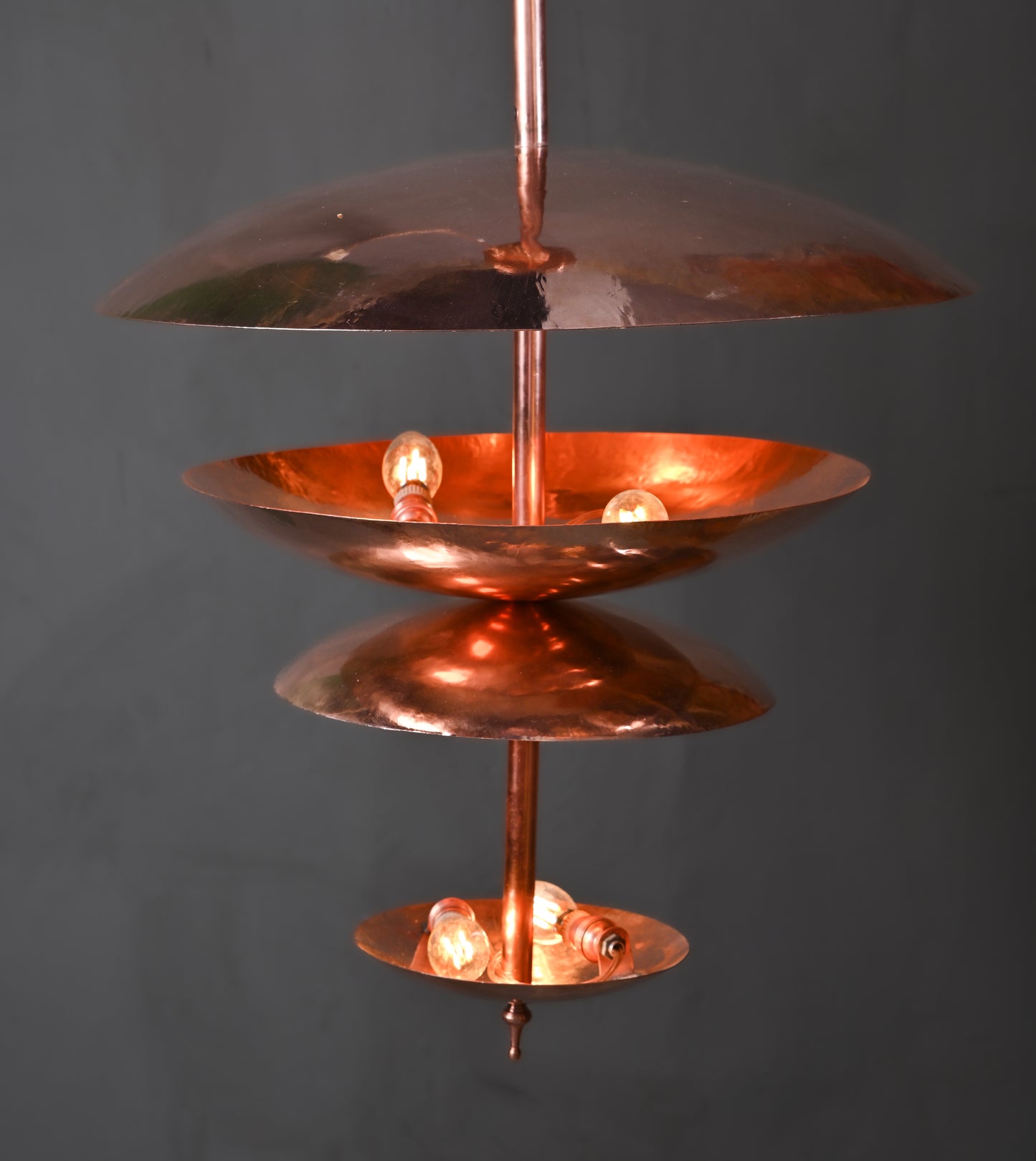 Raw COPPER Disc Chandelier – Modern Glare-Free Pendant Light – Large Mid-Century Ceiling Fixture