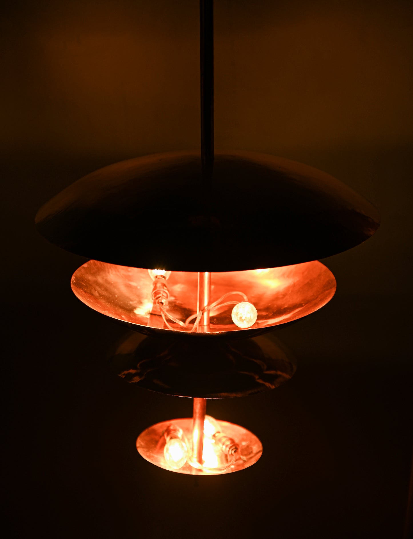 Raw COPPER Disc Chandelier – Modern Glare-Free Pendant Light – Large Mid-Century Ceiling Fixture