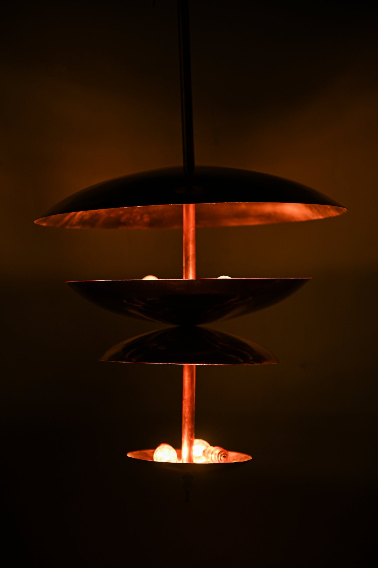 Raw COPPER Disc Chandelier – Modern Glare-Free Pendant Light – Large Mid-Century Ceiling Fixture