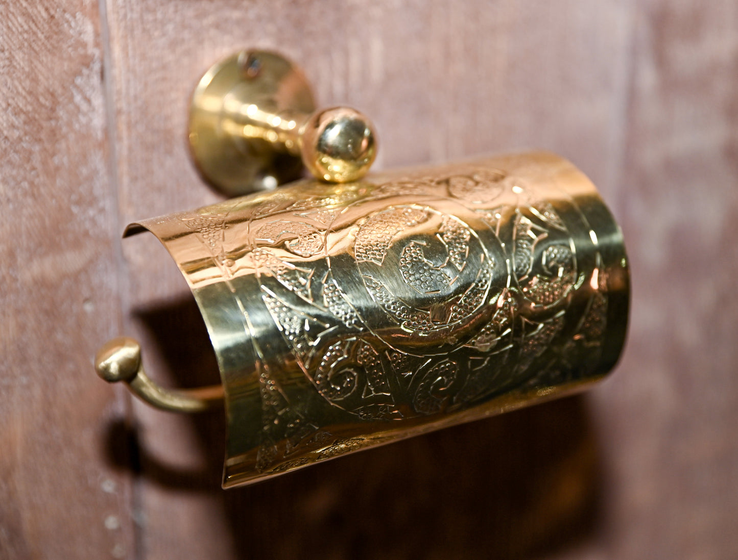 Hand Engraved Brass Toilet Paper Holder – Unique Wall-Mounted Bathroom Hook