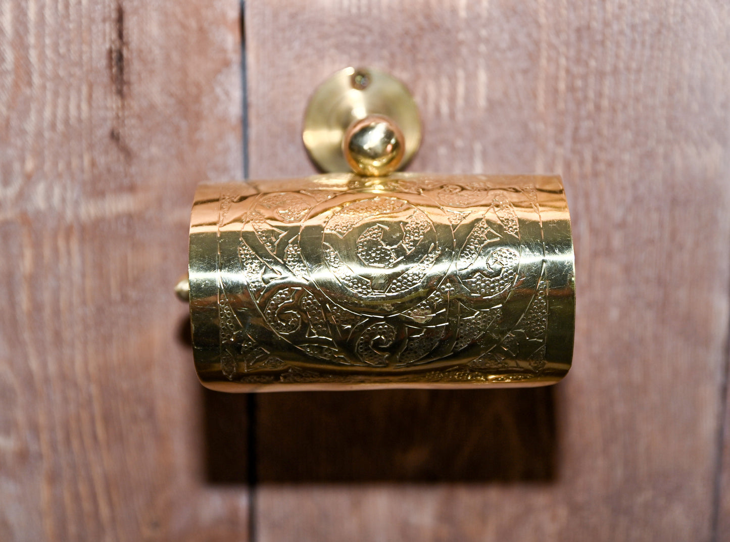 Hand Engraved Brass Toilet Paper Holder – Unique Wall-Mounted Bathroom Hook