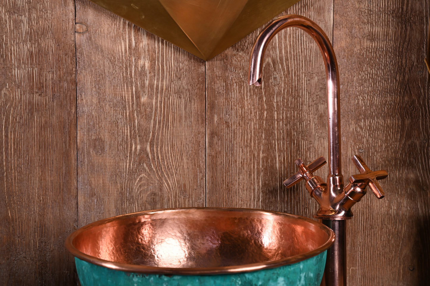 Green Patina Sink – Genuine Copper Basin – Solid Copper Interior Vessel