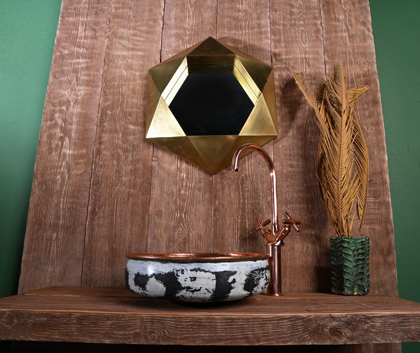 Patinated Copper Basin – Round Copper Sink with White Patina and Hammered Finish