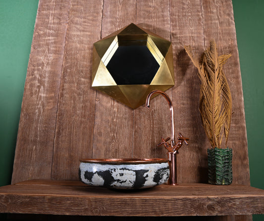 Patinated Copper Basin – Round Copper Sink with White Patina and Hammered Finish