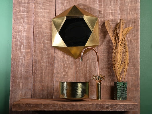 Hand-Hammered Round Brass Sink – Unlacquered Bar Basin with Drain