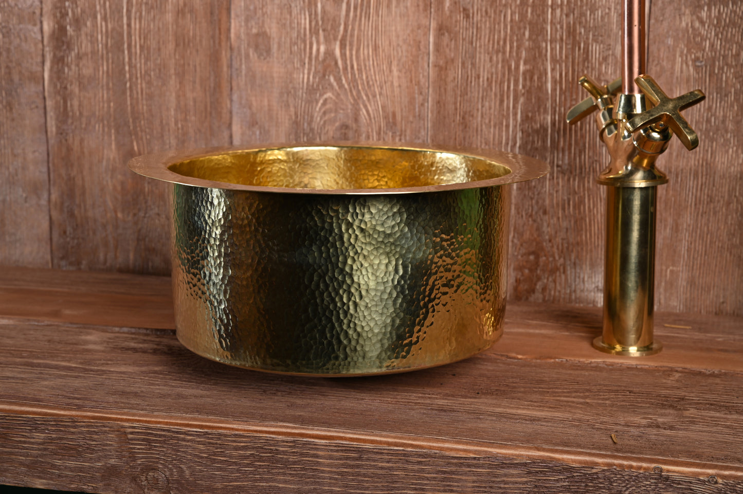 Hand-Hammered Round Brass Sink – Unlacquered Bar Basin with Drain