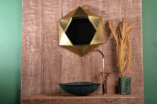 Verdigris Patinated Copper Sink – Hand-Hammered Artisan Washbasin for Rustic Bathroom Style