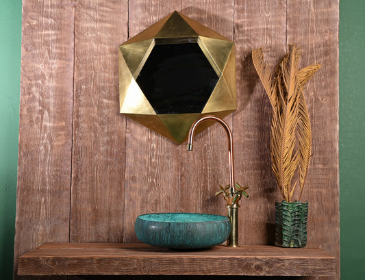 Hammered Verdigris Copper Sink – Turquoise Patina Basin for Bathroom