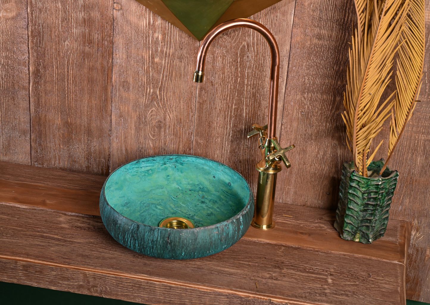 Hammered Verdigris Copper Sink – Turquoise Patina Basin for Bathroom