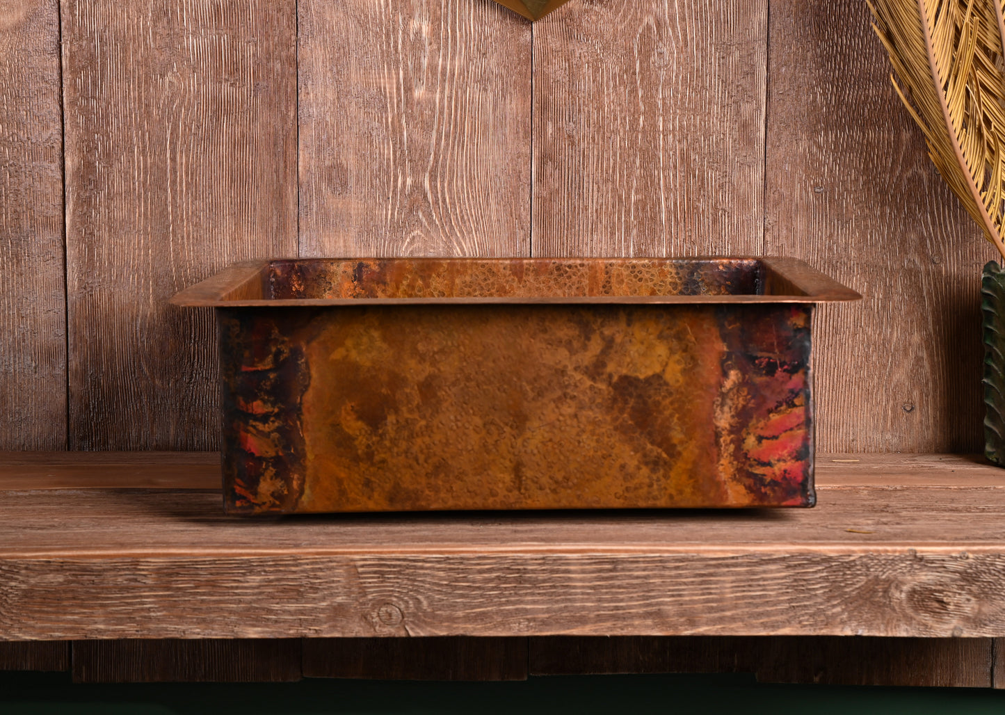 Unlacquered Solid Copper Kitchen Sink – Large Hand-Hammered Rectangular Basin (Drain Included)