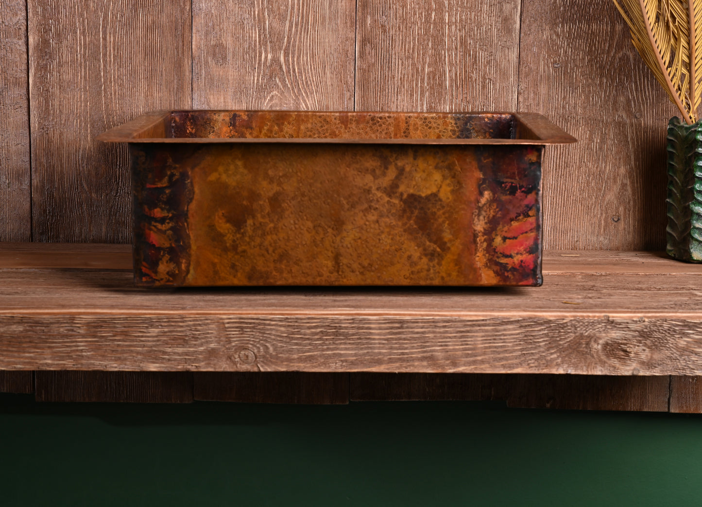 Unlacquered Solid Copper Kitchen Sink – Large Hand-Hammered Rectangular Basin (Drain Included)