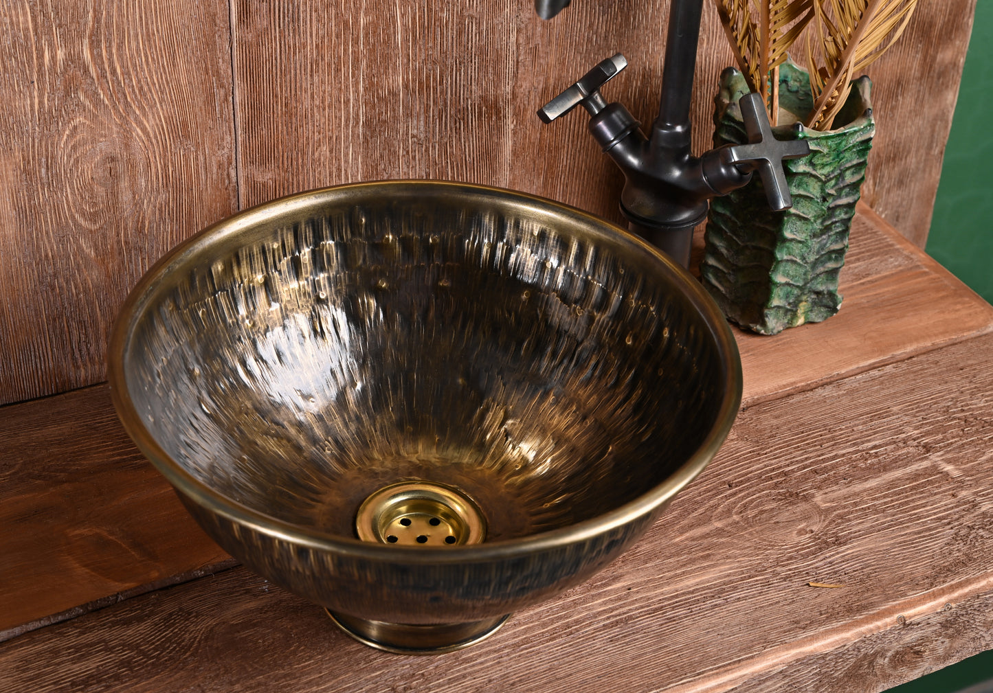 Round Hand Hammered Copper Vessel Sink