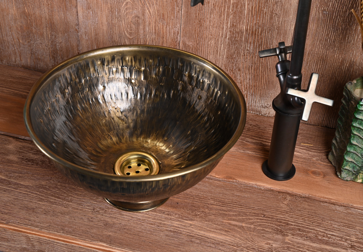 Round Hand Hammered Copper Vessel Sink