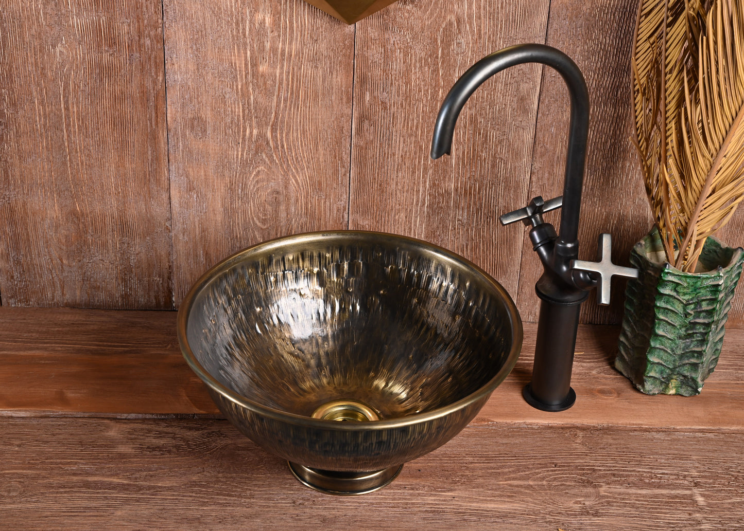 Round Hand Hammered Copper Vessel Sink