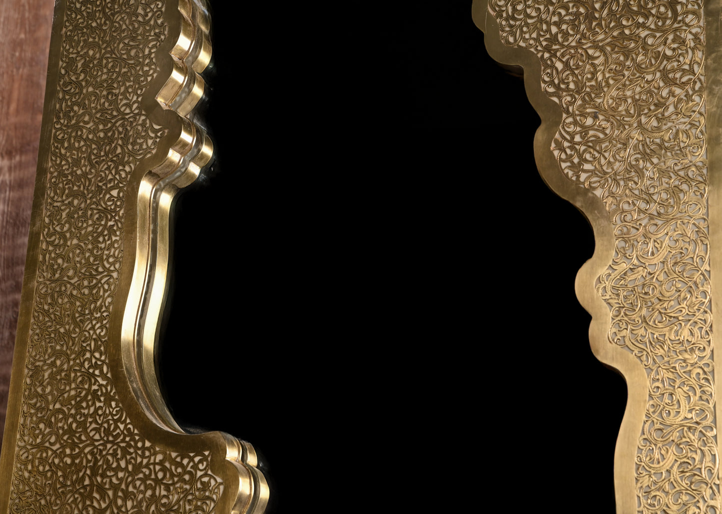 Handmade LED Wall Mirror in Pierced Brass – Long Unlacquered Brass Mirror with Backlighting