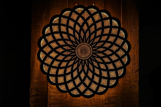Handmade Brass Wall Light Painted Black – Mandala-Inspired Pierced Applique Sconce – Boho Decorative Lighting