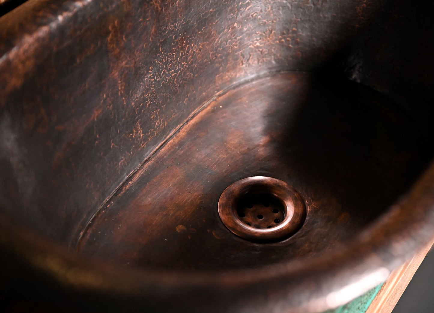 Handmade Copper Bathroom Sink with Green Patina – Unique Rustic Vessel Basin
