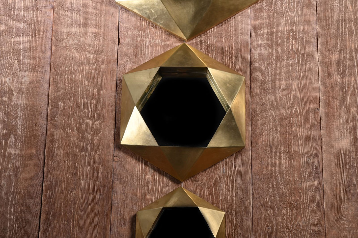 Geometric Brass Mirror – Modern Hexagon Wall Decor in Solid Brass