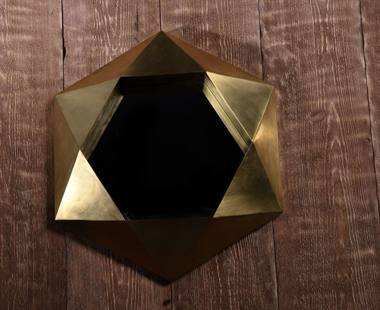 Geometric Brass Mirror – Modern Hexagon Wall Decor in Solid Brass