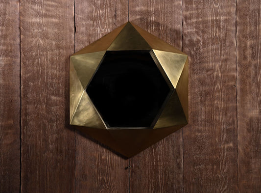 Geometric Brass Mirror – Modern Hexagon Wall Decor in Solid Brass