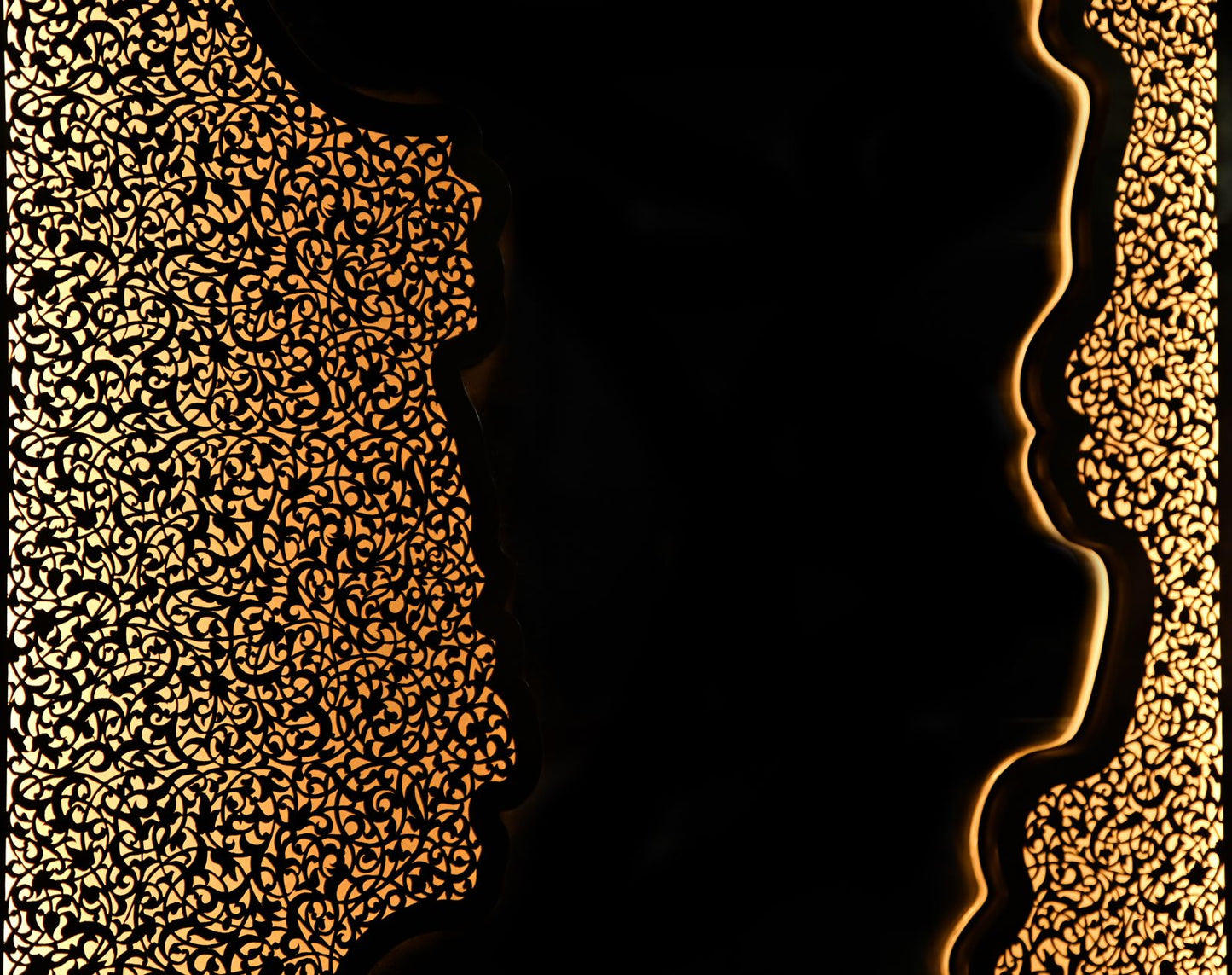 Handmade LED Wall Mirror in Pierced Brass – Long Unlacquered Brass Mirror with Backlighting