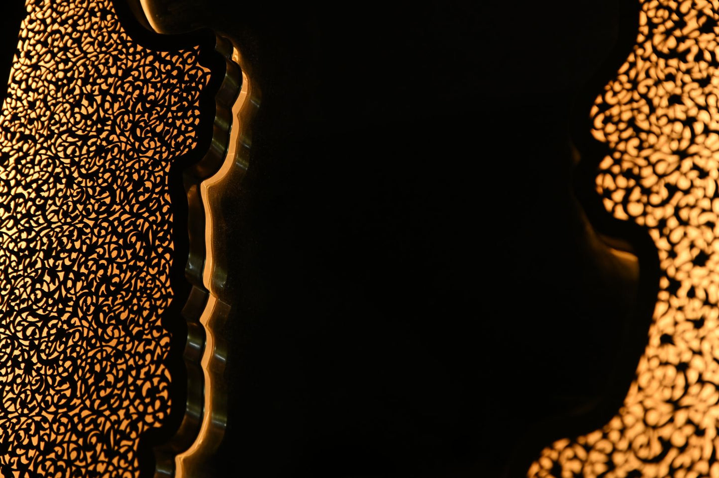 Handmade LED Wall Mirror in Pierced Brass – Long Unlacquered Brass Mirror with Backlighting