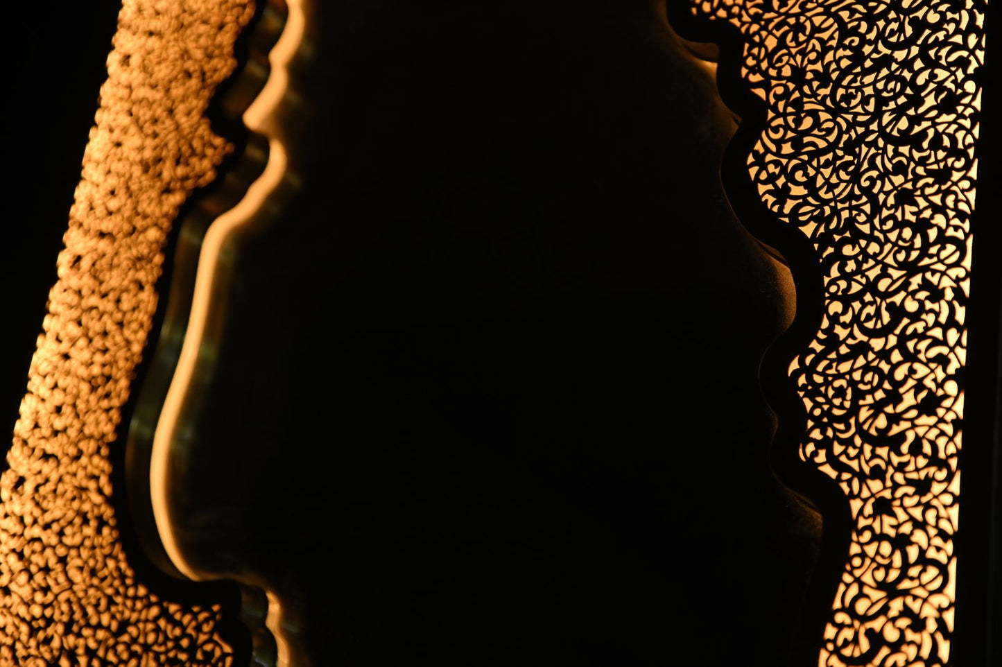 Handmade LED Wall Mirror in Pierced Brass – Long Unlacquered Brass Mirror with Backlighting