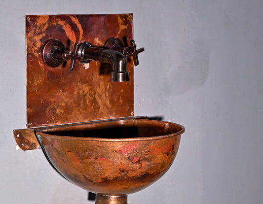Unlacquered Copper Wall Sink – Hammered Copper Wall-Mounted Basin with Faucet