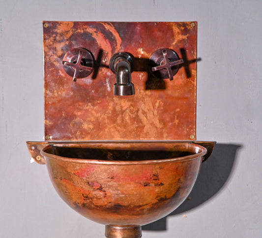 Unlacquered Copper Wall Sink – Hammered Copper Wall-Mounted Basin with Faucet