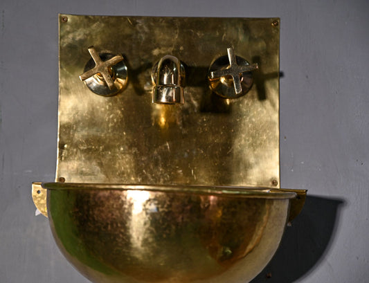 Unlacquered Brass Wall-Mounted Sink – Floating Brass Washbasin with Integrated Faucet