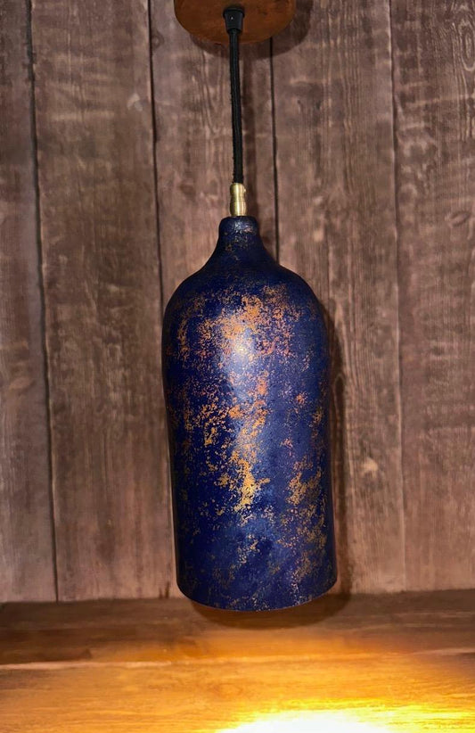 Vintage-Inspired Copper Pendant Light – Blue Patina Finish – Handcrafted Ceiling Fixture