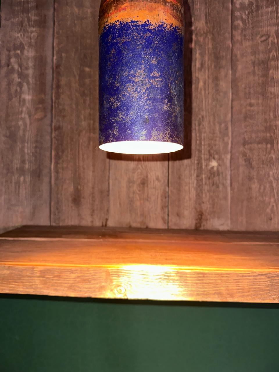 Handmade Copper Pendant Light with Polished Top and Blue Patina Bottom – Two-Tone Rustic Ceiling Fixture for Kitchen, Dining, or Entryway